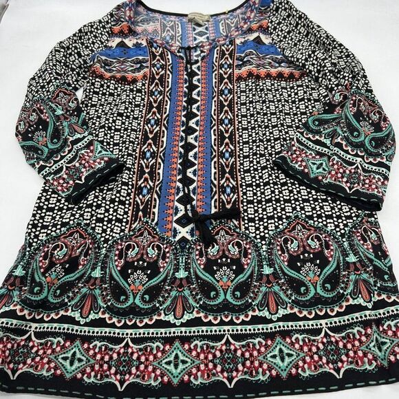 Flying Tomato Multi Color Boho Hippie Mini Dress Tunic Paisley Tassel Size M - Picture 1 of 5
